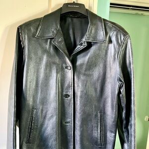 Da Vinci Black Leather Spring Jacket, made in Italy.